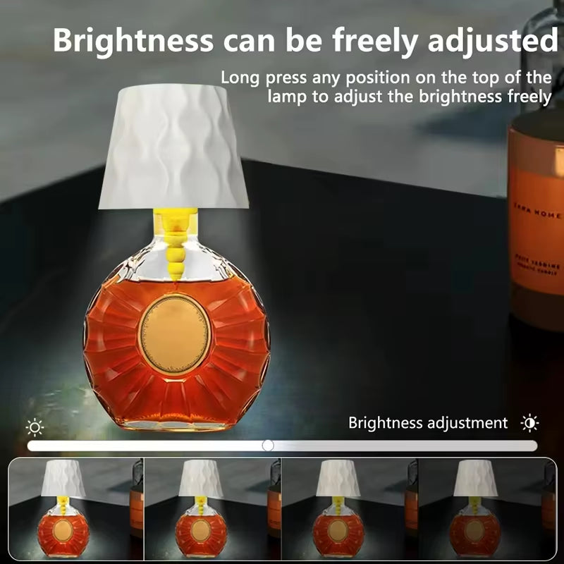 Modern Wireless Bottle Table Lamp Touch Control of 3 Colors and Stepless Dimming Night Lamp for Wine Bottles Decor Desk Lights