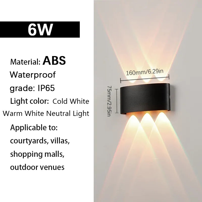 LED Wall Lights up & down AC85-265V ABS Waterproof Led Lights Modern Indoor Outdoor Appliances for Wall Panels Home Garden Yard