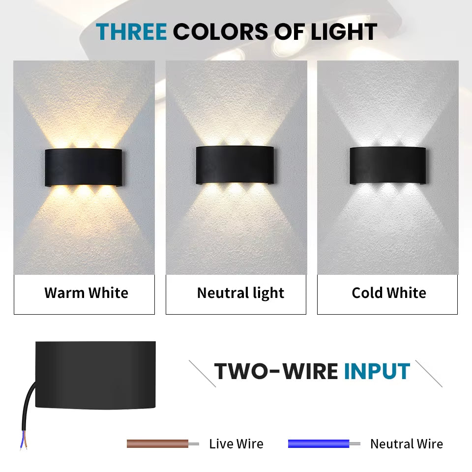 LED Wall Lights up & down AC85-265V ABS Waterproof Led Lights Modern Indoor Outdoor Appliances for Wall Panels Home Garden Yard