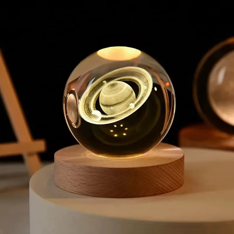 6Cm 3D Crystal Ball Decoration 2024 Astronomy Solar System Planets Moon Astronaut LED Balls Home Snow Glass Globe Decorations