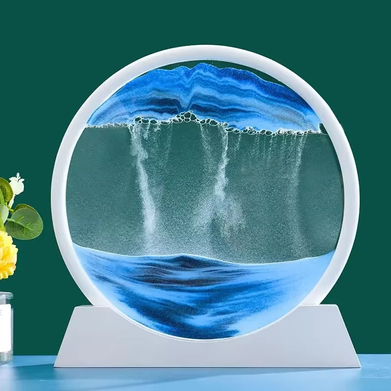3D Flowing Sand Painting Moving Sand Art Picture round Glass Deep Sea Sandscape Hourglass Quicksand Craft Office Home Decor Gift