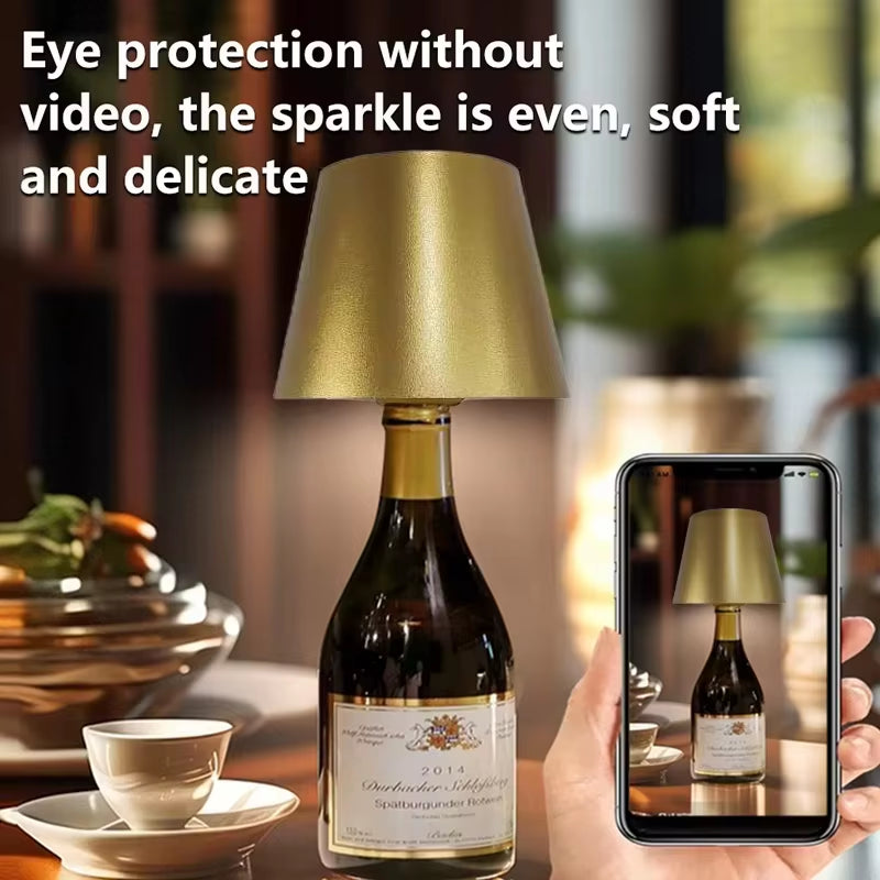 Modern Wireless Bottle Table Lamp Touch Control of 3 Colors and Stepless Dimming Night Lamp for Wine Bottles Decor Desk Lights
