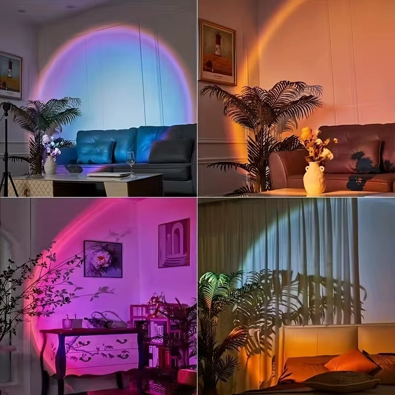 1Pc Vibrant Sunset Projection Light - 16-Color Spectrum, USB Remote Control, Dynamic Color Changing LED Light -Creates Warm Home
