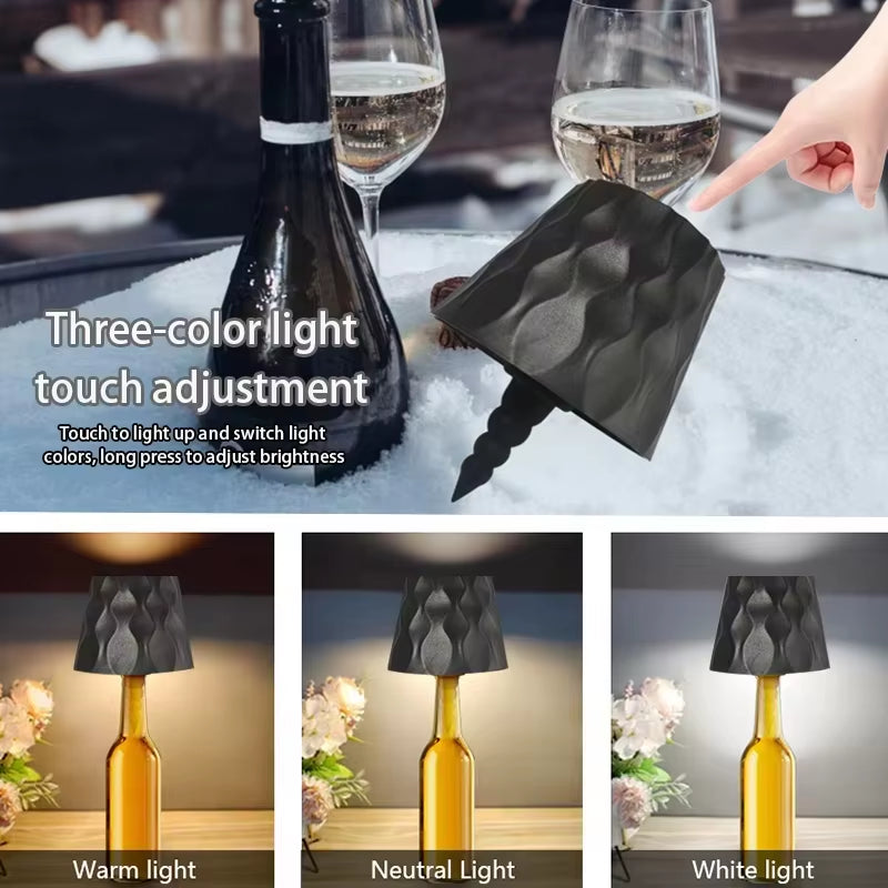 Modern Wireless Bottle Table Lamp Touch Control of 3 Colors and Stepless Dimming Night Lamp for Wine Bottles Decor Desk Lights